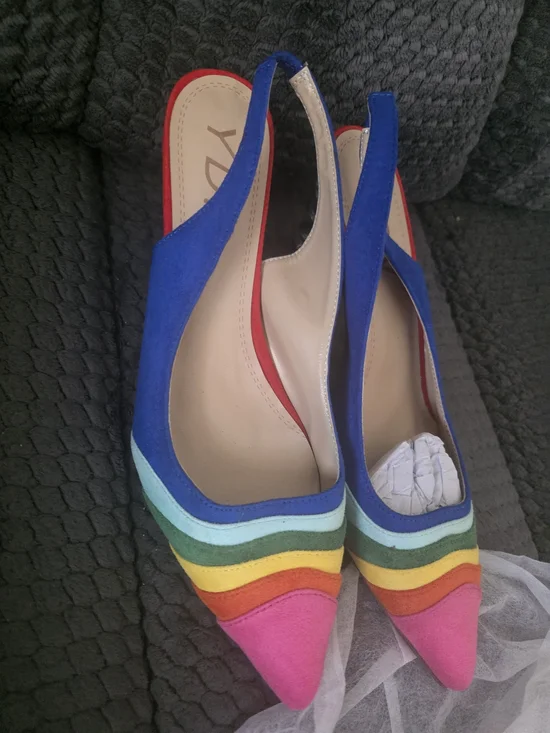 YDN Blue Multicolor Wave Slingback Heels - Picture 9 of 9